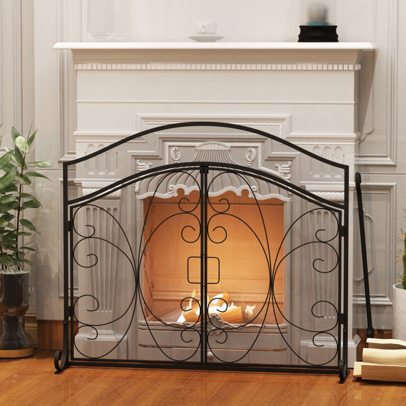 Winston Porter Single Panel Wrought Iron Mesh Fireplace Screen Gate